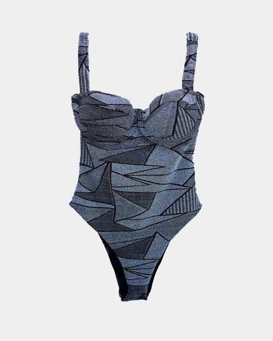 Silver geometric sparkly one piece